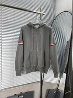Navy Cotton Striped Sleeve Zip-Through - Men's