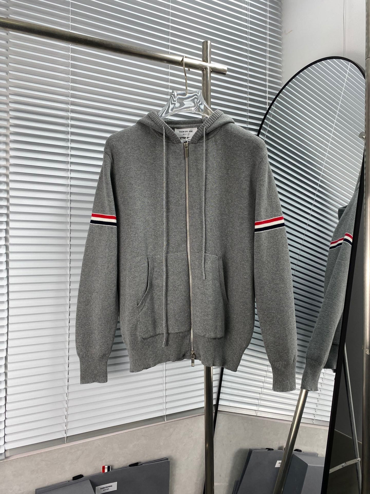 Navy Cotton Striped Sleeve Zip-Through - Men's