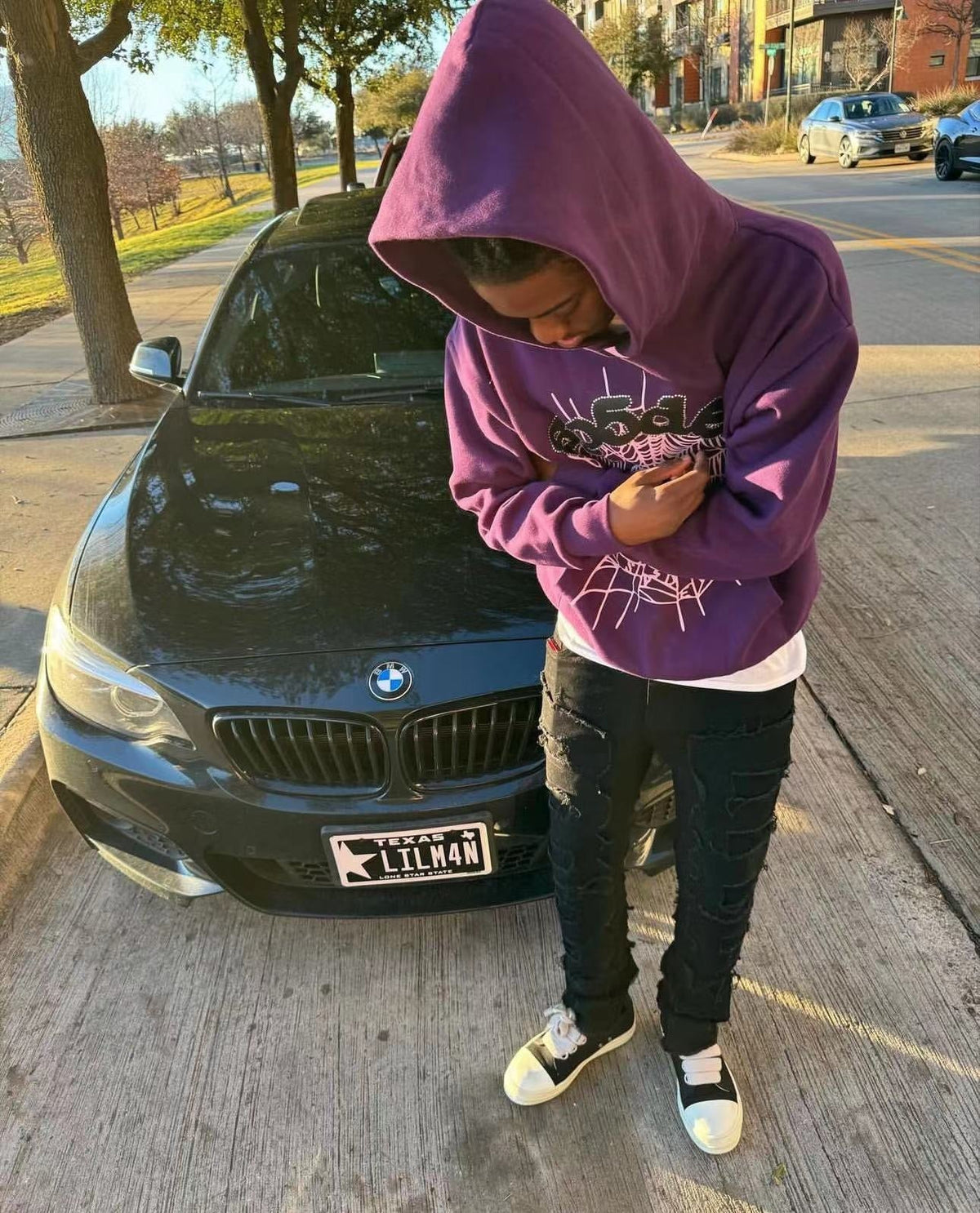 Purple Cotton Web Print Pullover - Men's