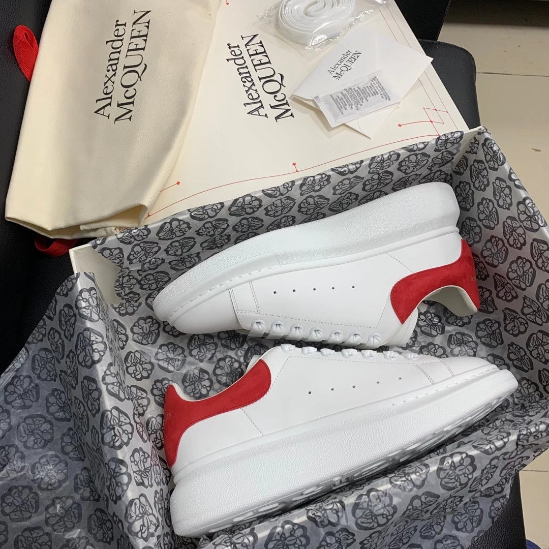 Oversized Red Suede Tab Sneakers