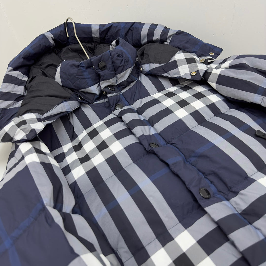 Navy Check Puffer Jacket - Men's