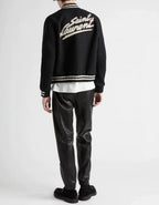 Black Wool Striped Trim Varsity - Men's