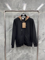 Black Cotton Check Lined Zip-Through - Men's