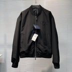 Black Nylon Embroidered Bomber - Men's