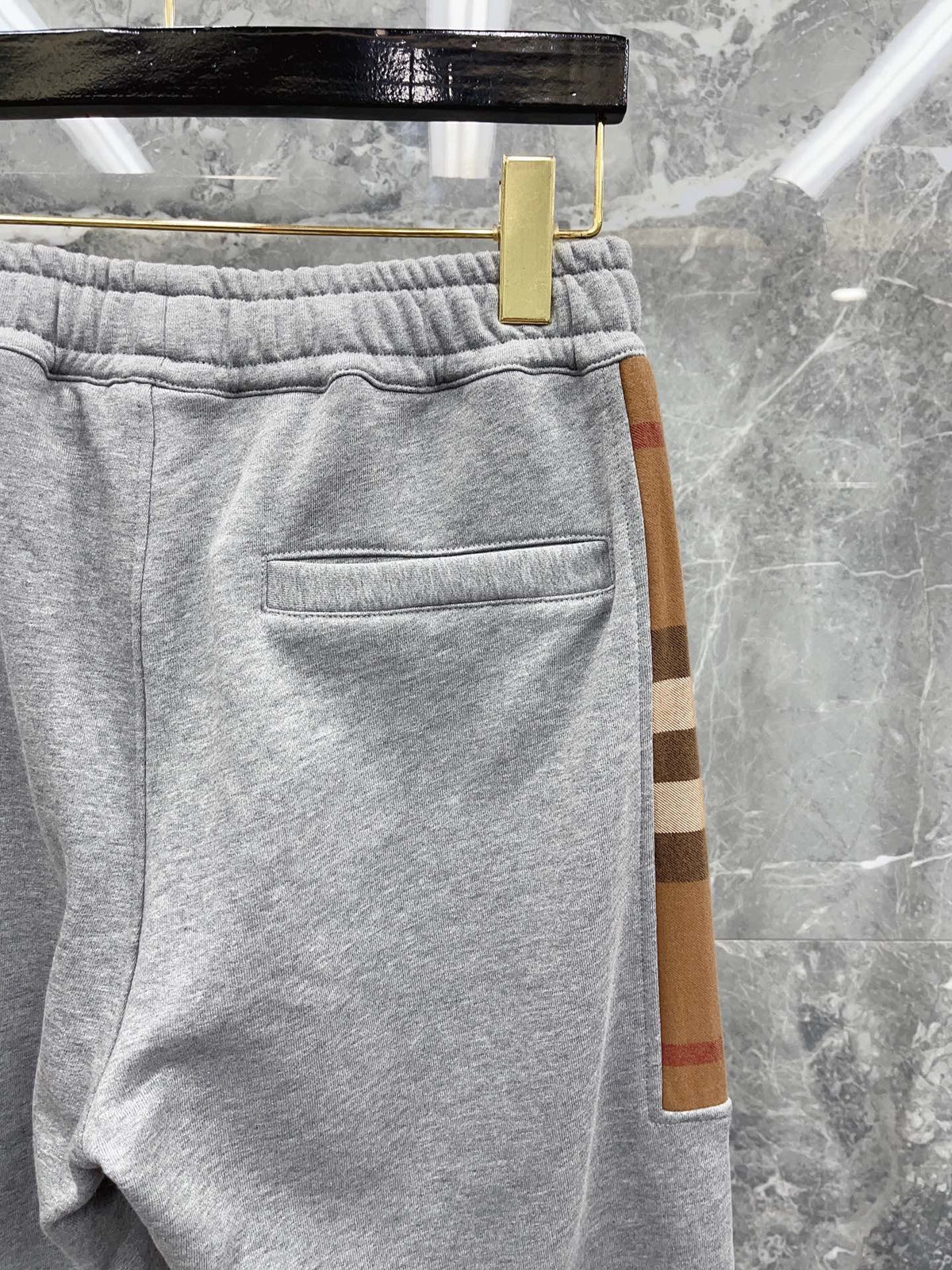 Navy Cotton Check Tie Joggers - Men's
