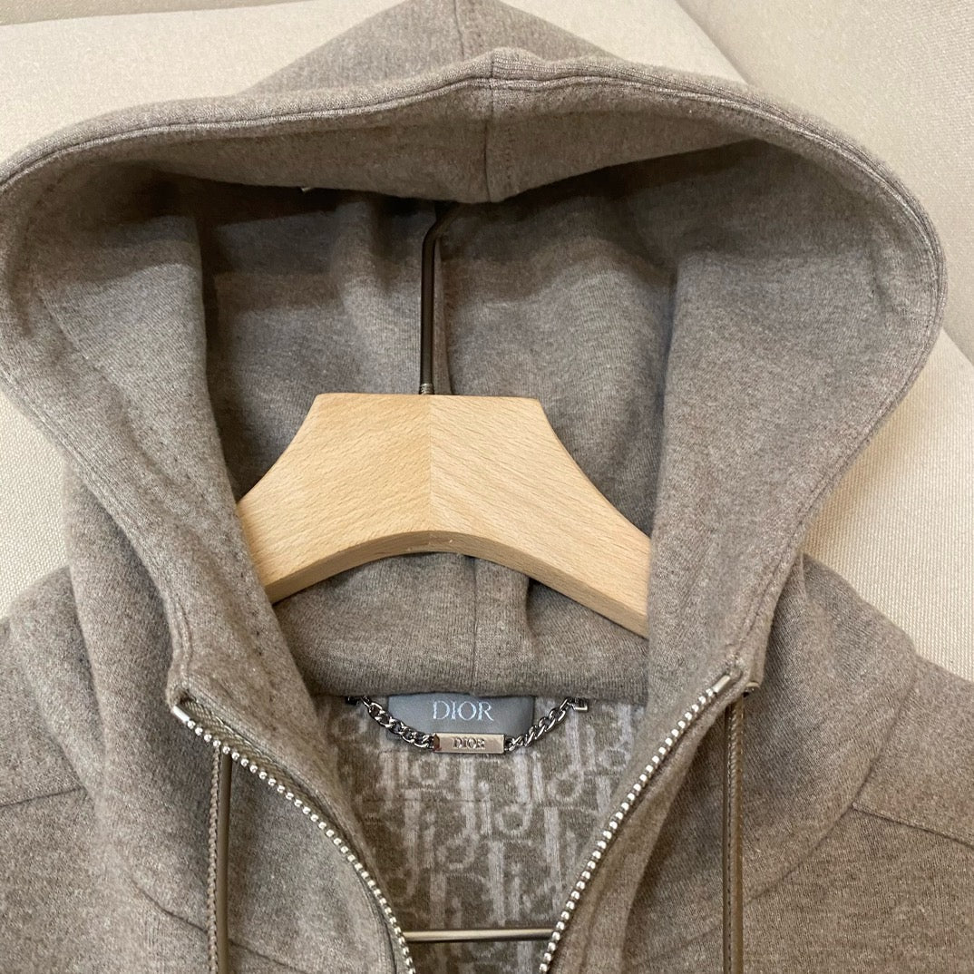 Grey Cotton Plain Zip-Through - Men's