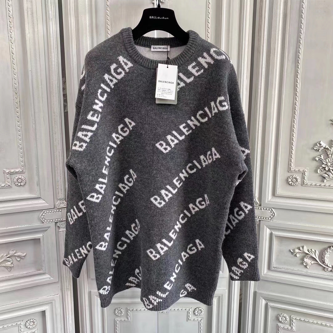 Black Jacquard Text Print Crewneck - Men's