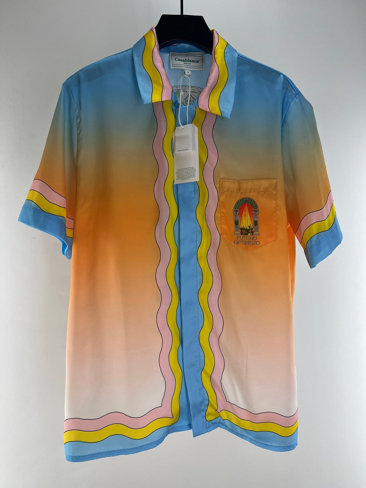 Sunset Wave Print Silk Shirt - Men's
