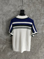 Navy Striped Yoke Knit Polo Shirt - Men's
