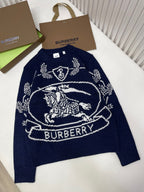 Navy Wool Crest Intarsia Crewneck - Men's