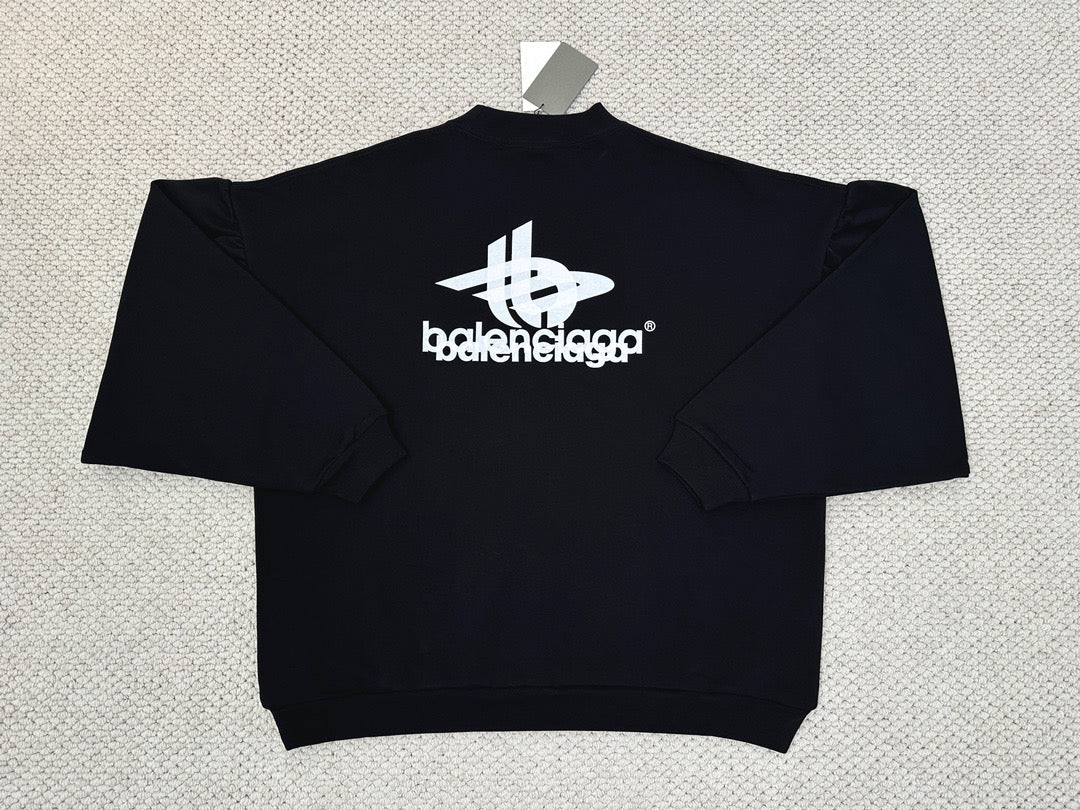 Black Cotton Logo Crewneck - Men's