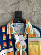 Blue Geometric Print Silk Shirt - Men's