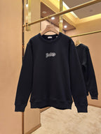 Black Cotton Chest Logo Crewneck - Men's