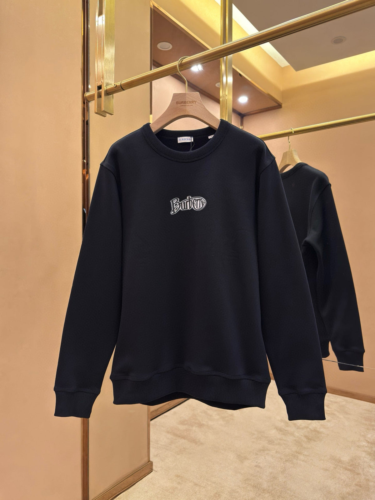Black Cotton Chest Logo Crewneck - Men's