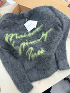Grey Mohair Graphic Crewneck - Men's