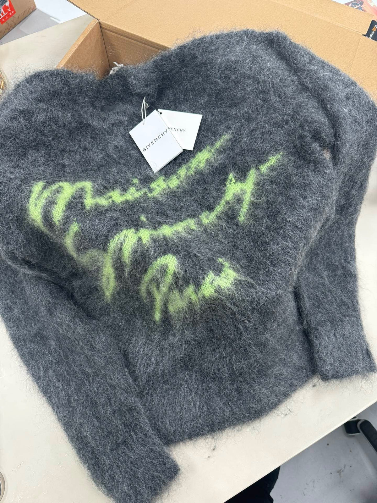 Grey Mohair Graphic Crewneck - Men's