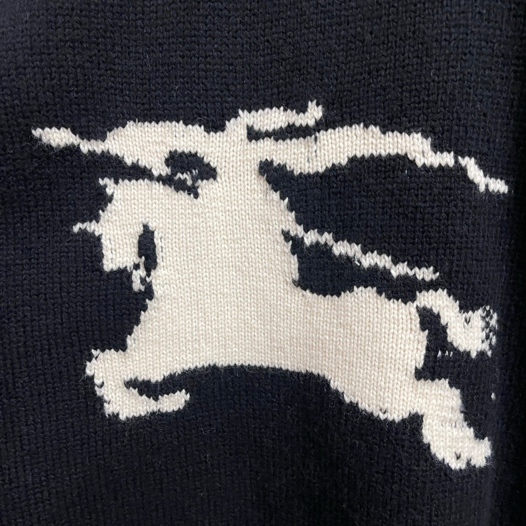 Black Wool Intarsia Crewneck - Men's