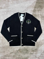 Navy Wool Embroidered Crest Cardigan - Men's