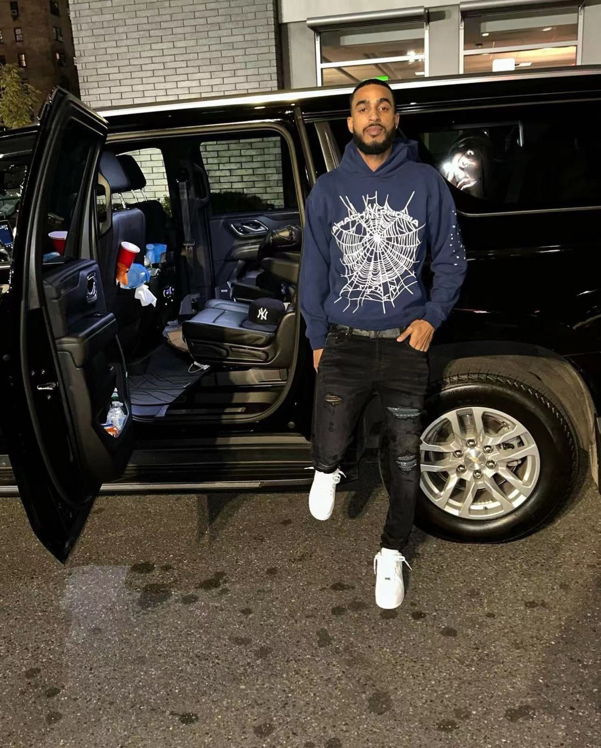 Navy Cotton Web Print Pullover - Men's