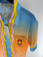 Sunset Wave Print Silk Shirt - Men's