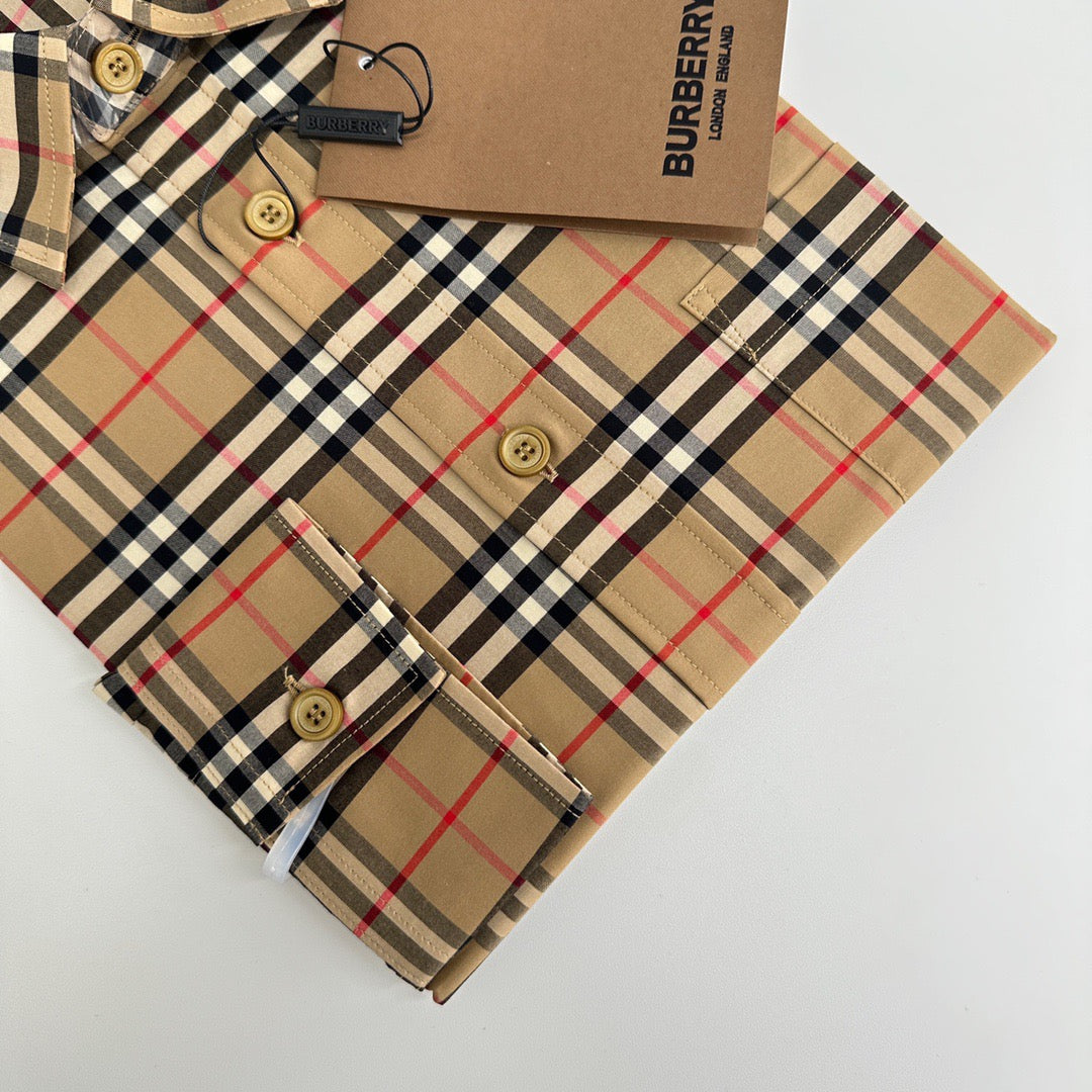 Beige Cotton Vintage Check Long-Sleeve - Men's