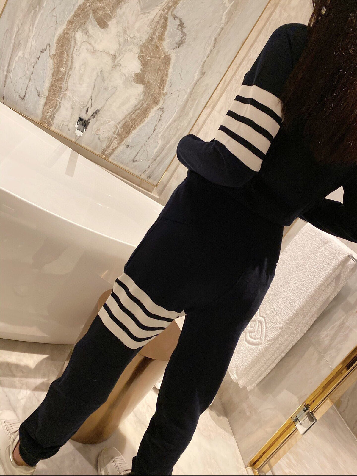 Navy Cotton Bar Stripe Joggers - Men's