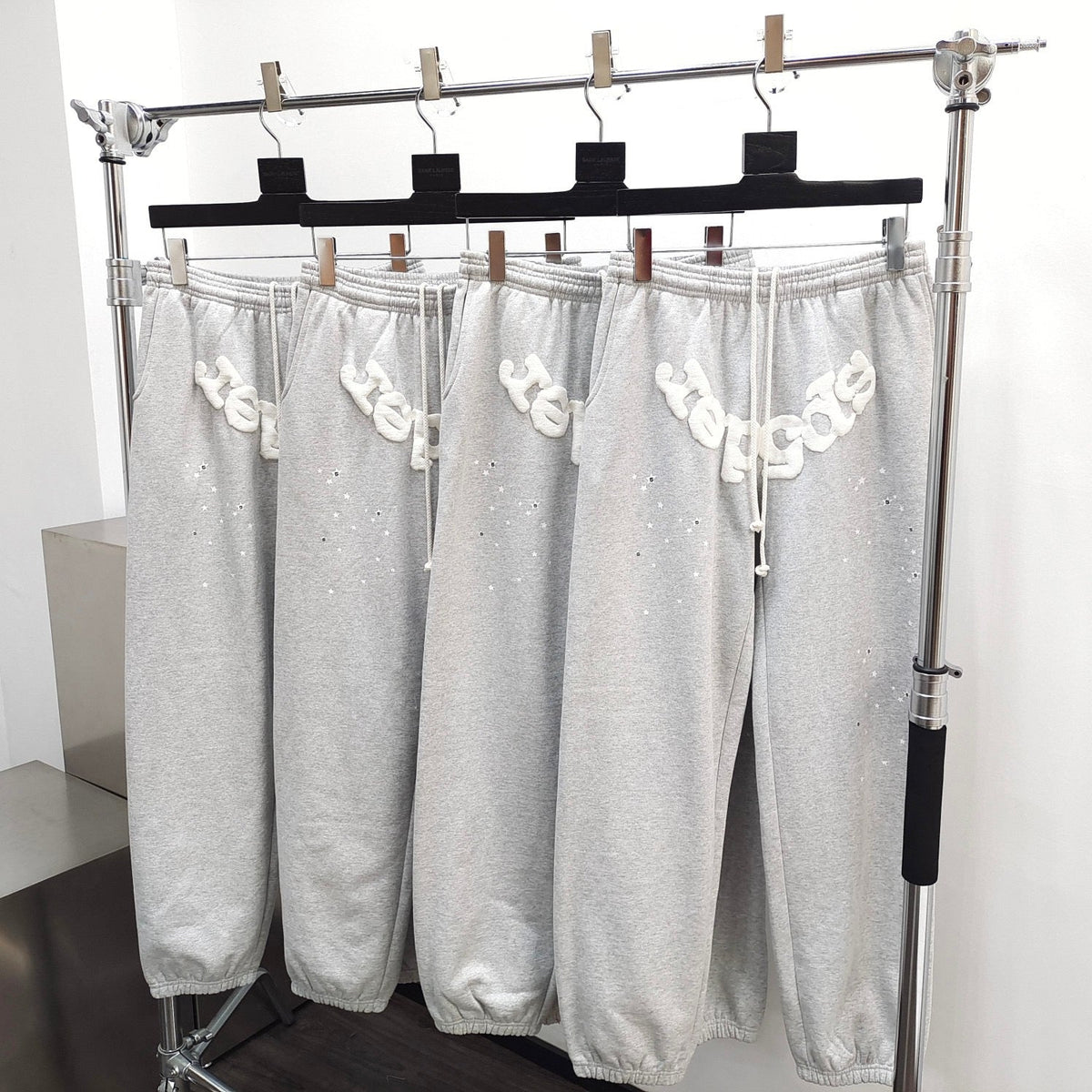 Grey Cotton Arch Text Joggers - Men's