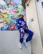 Blue Cotton Star Print Pullover - Men's