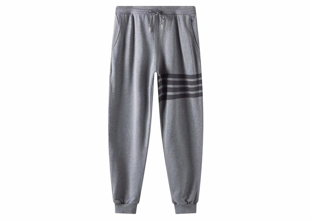 Grey Cotton Bar Stripe Joggers - Men's