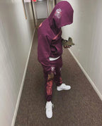 Burgundy Cotton Tonal Print Joggers - Men's