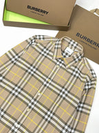 Beige Cotton Check Long-Sleeve - Men's