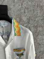 Yellow Trim Crest Silk Shirt - Men's