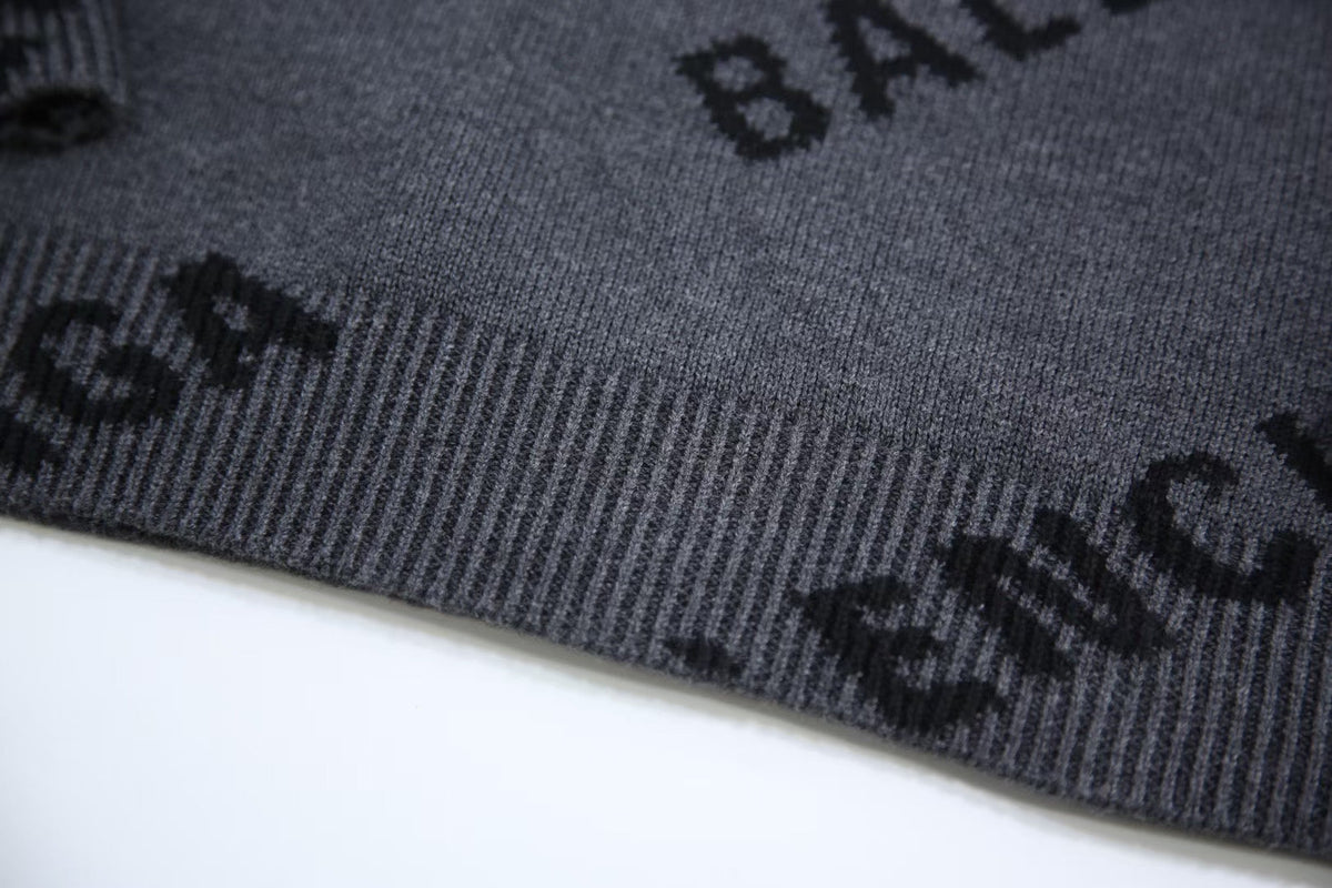 Grey Jacquard Text Print Crewneck - Men's