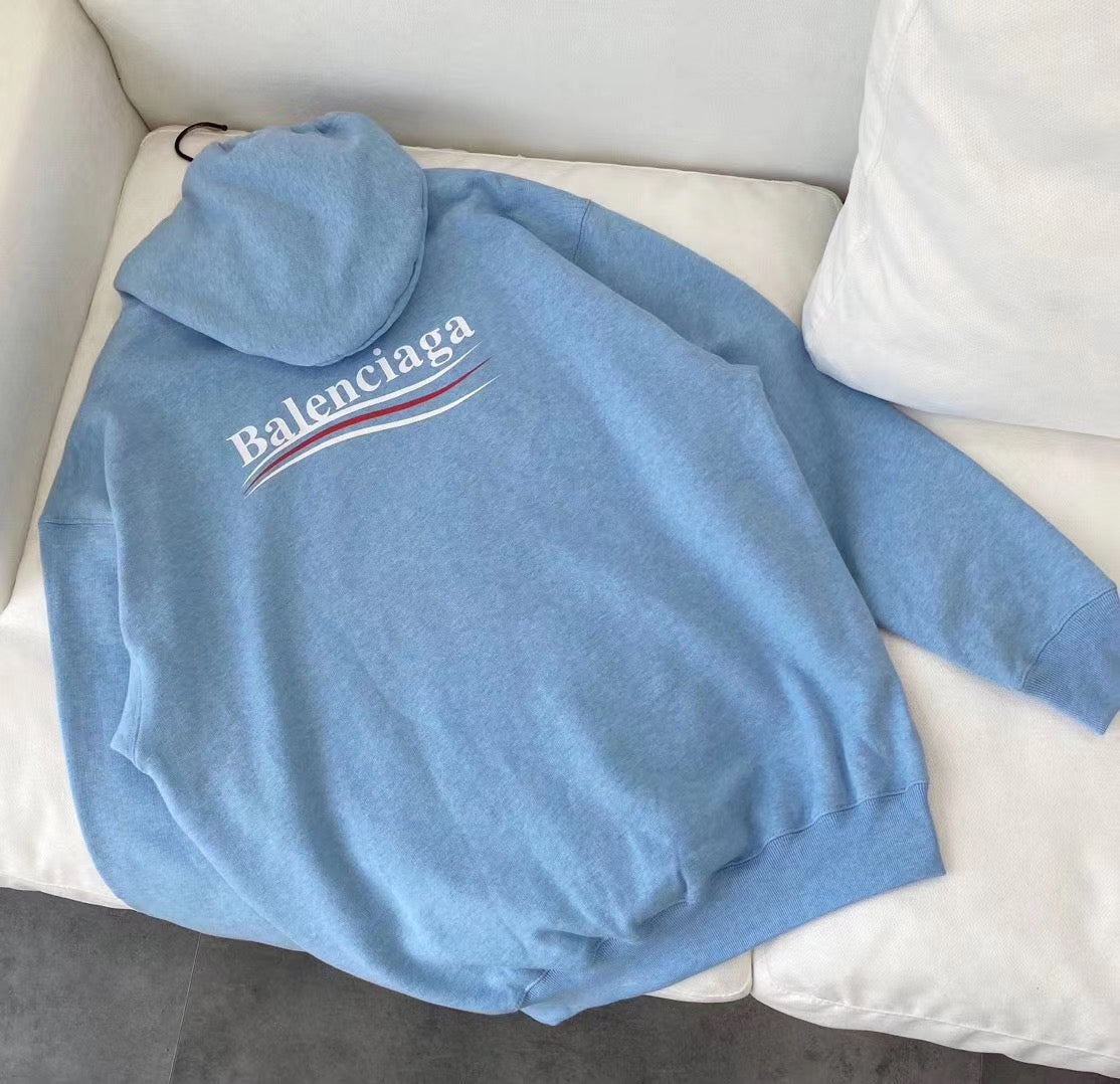 Blue Cotton Chest Logo Pullover - Men's