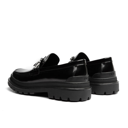 Black Leather Text Strap Loafer - Men's