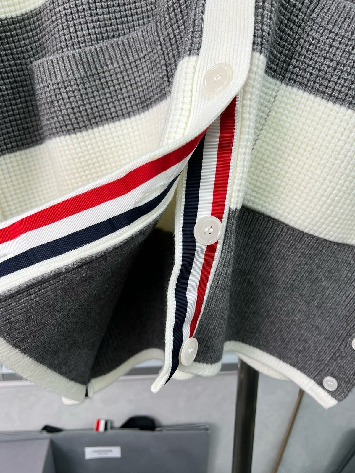 Cream Wool Striped Cardigan - Men's