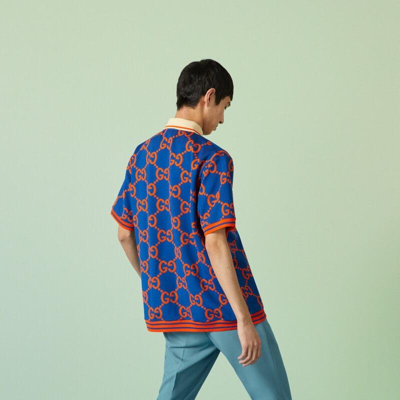 GG cotton jacquard polo T-shirt – this polo T-shirt appears in blue and orange GG cotton jacquard – LUX VERSE Luxury Designer Fashion Outlet