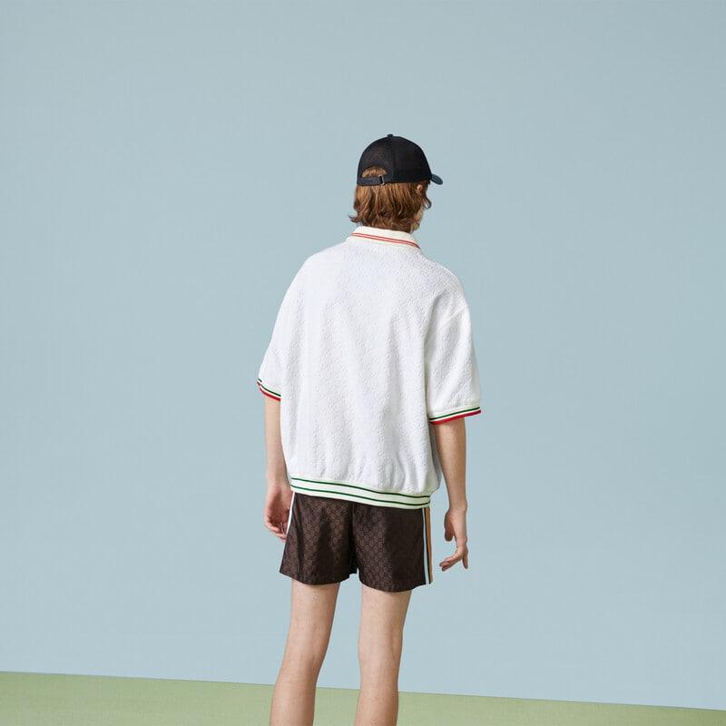 GG cotton terry cloth polo with Web – white GG cotton terry cloth Green and red Web detail Striped polo collar Short – LUX VERSE Luxury Designer Fashion Outlet
