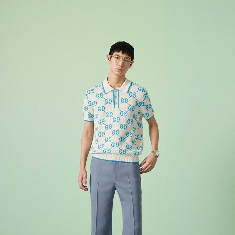 GG knit cotton piquet polo – embodying the theme, this knit cotton piquet polo is enriched with a contrasting GG – LUX VERSE Luxury Designer Fashion Outlet