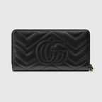 Gg Marmont Zip Around Wallet – black matelassé chevron leather with GG on the back Antique gold-toned hardware – LUX VERSE Luxury Designer Fashion Outlet