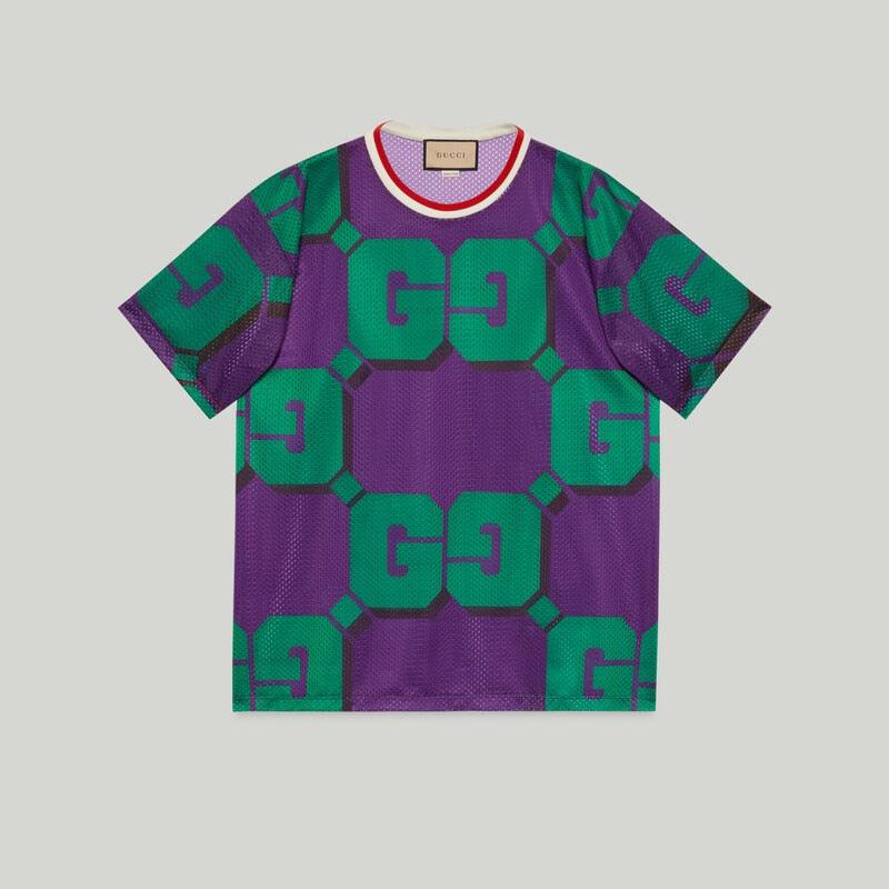 GG print mesh T-shirt – a blend of unexpected designs and materials shapes ready-to-wear pieces throughout – LUX VERSE Luxury Designer Fashion Outlet