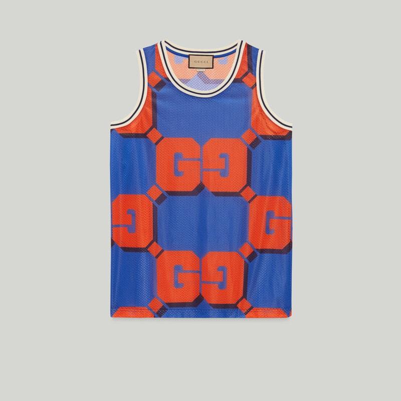 GG print mesh tank top – a blend of unexpected designs and materials shapes ready-to-wear pieces throughout – LUX VERSE Luxury Designer Fashion Outlet