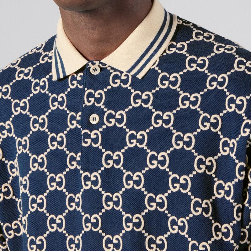 Gg Stretch Cotton Polo – the GG motif is reworked into an allover embroidery, contrasting this polo's dark – LUX VERSE Luxury Designer Fashion Outlet