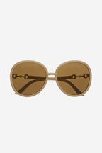 Beige sunglasses with horsebit detail – this oversize hexagonal round shape with a vintage inspiration is embellished by – LUX VERSE Luxury Designer Fashion Outlet