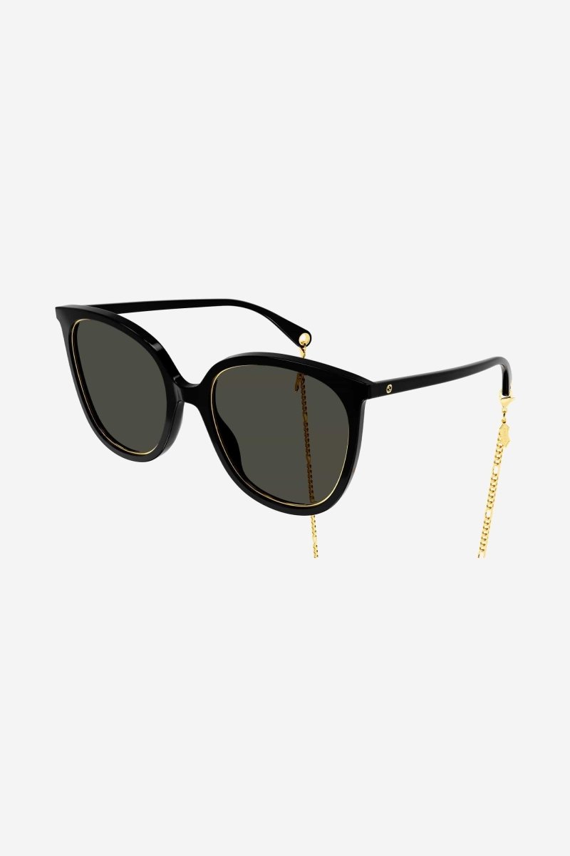 Black cat-eye sunglasses with chain – it features a metal rim on the front and very fine chain that can be easily removed – LUX VERSE Luxury Designer Fashion Outlet