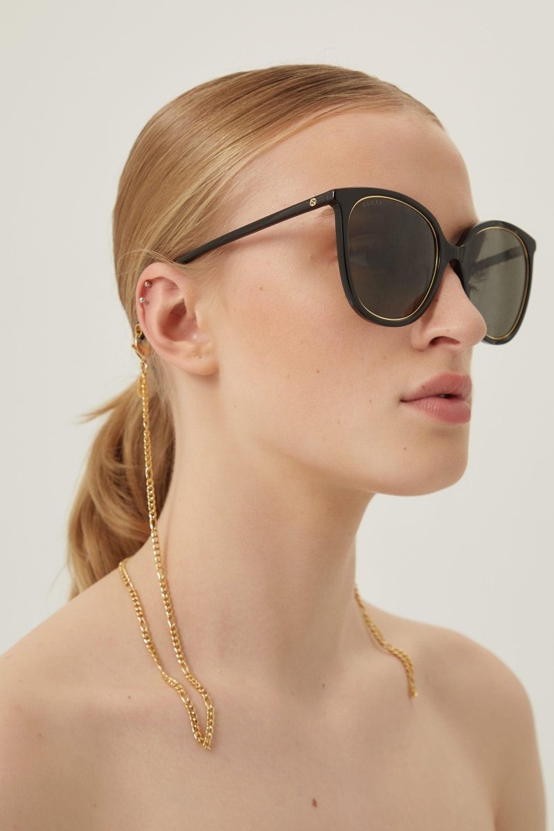 Black cat-eye sunglasses with chain – light and easy-to-wear cat-eye shape in full acetate with the GG interlocking logo – LUX VERSE Luxury Designer Fashion Outlet