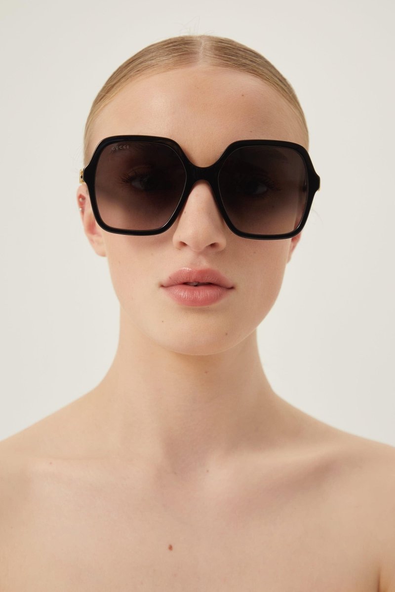 Black square sunglasses – iconic GG mini running logo on both straight temples – LUX VERSE Luxury Designer Fashion Outlet