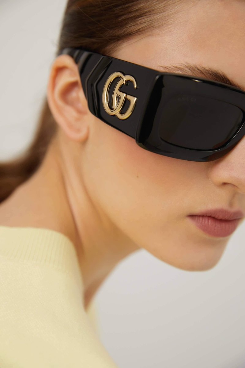 Black sunglasses with matalasse temple – iconic matalasse is featured in the temple with an XL temple – LUX VERSE Luxury Designer Fashion Outlet