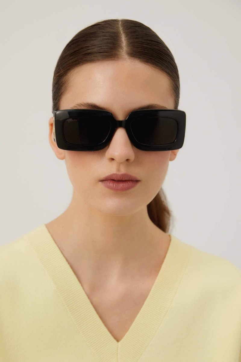 Black sunglasses with matalasse temple – xL temple and GG interlocking logo – LUX VERSE Luxury Designer Fashion Outlet