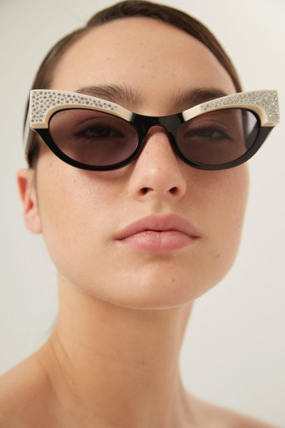 Gucci cat eye black acetate sunglasses with Swarovski - Lux Studios